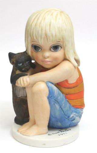 Vintage Margaret Keane Big Eyed Child & Kitty Cat Limited Edition Figurine 5.  5 "