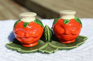 Vintage Anthropomorphic Tomato Heads Salt And Pepper Shakers - Japan