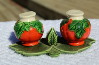 Vintage Anthropomorphic Tomato Heads Salt and Pepper Shakers - Japan 3