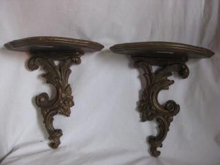 2 Vintage Syroco Wood Shelves Ornate Matching Pair Sconce Elegant Style Shelf