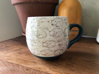 Leah Reena Goren Anthropologie Cat Stoneware White & Teal Green Coffee Tea Mug
