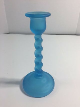 Vintage Tiffin Or U.  S.  Glass Blue Satin Glass Candle Stick Holder 8 " Tall