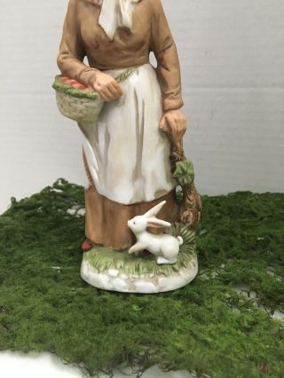 Homco Figurine Garden Lady Woman with Bunny and Basket 1409 Spring Easter 3