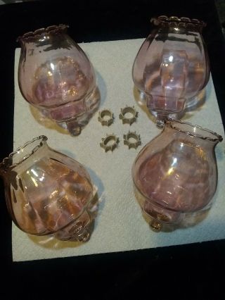 Vintage Peg Votive Cups Glass Candle Holders 4 PINK CELESTE Home Interior 3
