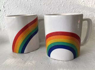 Pair Vintage 80s Rainbow Coffee Tea Cup Mug Ceramic Standard Size 12 Oz Pride
