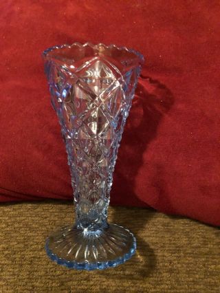 Vintage Sky Blue Glass Vase Diamond Cut