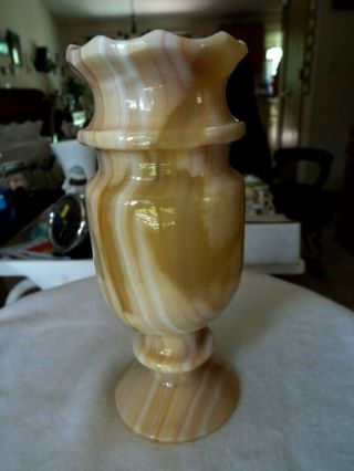 Vintage 7.  25 " Marble Alabaster Onyx Stone Vase Mid Century Cream Brown Tan