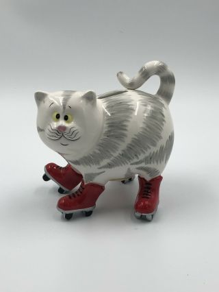 Happy Fitz & Floyd Skating Kitty Cat Figurine Bank With Stopper Gift Gallery