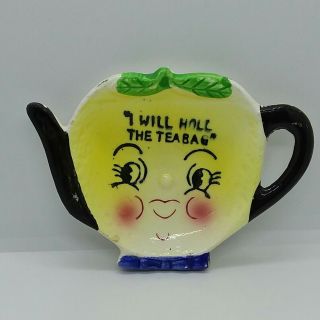 Vintage Tea Bag Holder Teapot " I Will Hold The Tea Bag " Japan Yellow Lemon Fruit