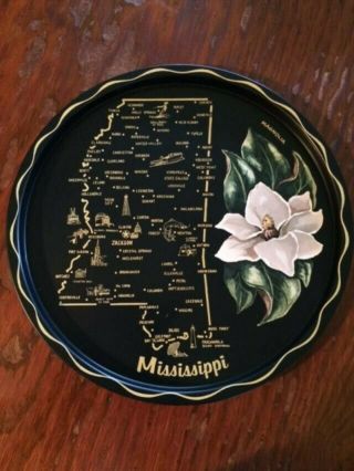 Mississippi State Tin Metal Souvenir Round Plate Tray