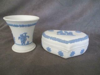 Wedgwood Jasperware Blue On White Heart Trinket Box Small Vase Cupid & Goddesses