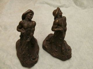 Armor Bronze S.  Morani Set Of Bookends " The Tolier " Or The Fisherman