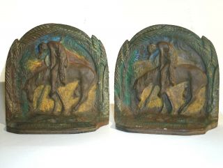Vintage Cast Iron Native American Indian Bookends " The End Of The Trail "