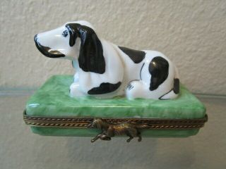Limoges France Peint Main Beagle Dog Porcelain Trinket Box