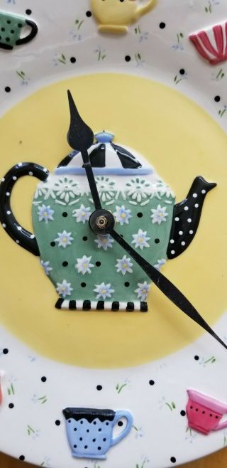 Mary Engelbreit Ceramic Wall Clock Teapot / Teacups 8.  25 