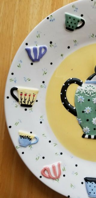 Mary Engelbreit Ceramic Wall Clock Teapot / Teacups 8.  25 