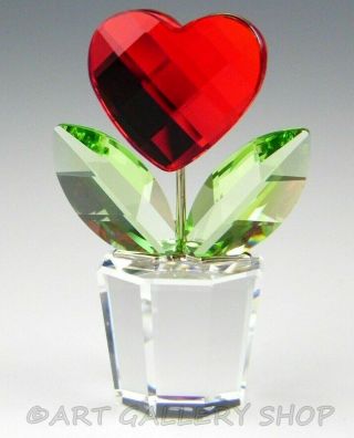 Swarovski Austria Crystal Figurine 1 - 3/4 " Mini Red Heart Happy Flower