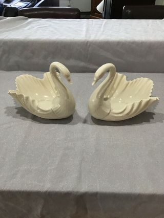 2 Large Vintage Lenox Porcelain Swan Dishes Centerpiece Bowl Figurine