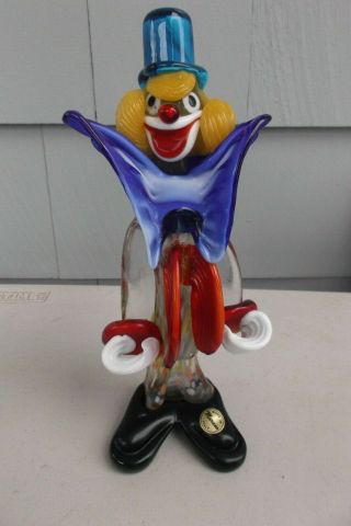 Vintage Murano Italy Art Glass Circus Clown 8 3/4 " Has Sticker