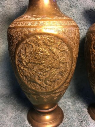 Vintage Brass Indian Vases With Birds And Flowers 3