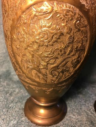 Vintage Brass Indian Vases With Birds And Flowers 8