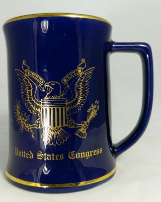 United States Congress Ceramic Navy Blue W/ Gold Leaf Eagle Cup Mug Made In Usa