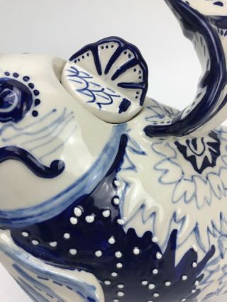 Blue Sky Clayworks BLUE WHITE KOI FISH Ceramic Tea Pot Heather Goldminc 2013 5