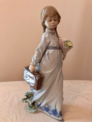 Lladro Figurine 7604 School Days Girl With Flowers & Briefcase Retired Lovely