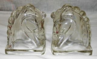 Clear Federal Glass Horse Head Bookends - 5 - 1/2 " Tall -