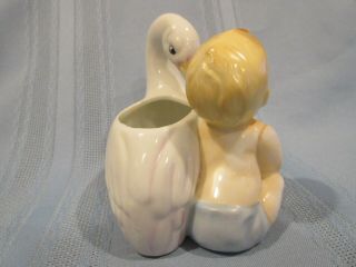 vintage ceramic planter baby with a stork hand painted china Japan 5 