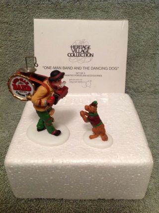 Dept 56 Hvc Accessory " One - Man Band And The Dancing Dog " Set Of 2 Porcelain