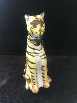 Handpainted Limoges France Tiger Striped Cat Trinket Box 2