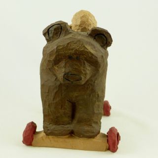 Carved Wood Baby on Ride On Bear Toy Figurine Wood Carving Folk Art by W Wright 2