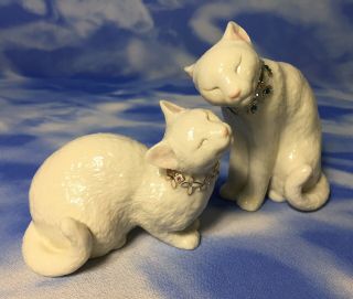 Htf Lenox " Sweet And Tender " 2pc Porcelain Kitty Cat Figurines Jewel Collars Euc