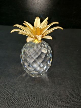 Swarovski Silver Crystal Large Pineapple Gold Leaves 4 " Tall Signed