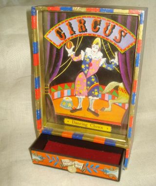 Vtg Animated Circus Dancing Clown Wind Up Music Box W/ Trinket Drawer