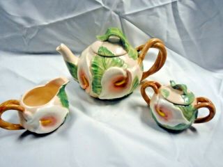 1987 Fitz And Floyd Calla Lily Tea Pot Set Decorative Collectible Hand Painted