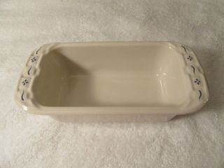 Longaberger Pottery Woven Traditions Ivory Blue Small Loaf Dish 8 X 4