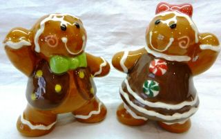 Gingerbread Man & Woman - Holiday Salt & Pepper Shakers,  4 " Tall,  Hand Painted