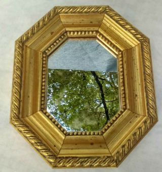 Berkeley House Small Gold Tone Wood Octagon Wall Mirror 4 " X 5 " Italian Vintage