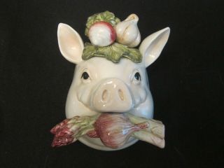 Vintage Fitz & Floyd Ff Ceramic French Market Pig Head Wall Pocket Vase Planter