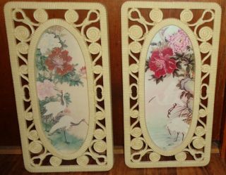Set Of 2 - Vintage Wall Pictures - Design:birds & Flowers - Plastic Frame - Brand:syroco