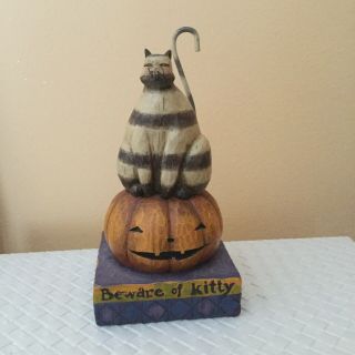 2004 Jim Shore Heartwood Creek Beware Of Kitty Cat On Pumpkin Figurine
