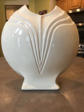 Vintage Ceramic Art Deco Ivory Off White Drape Vase Retro Pottery
