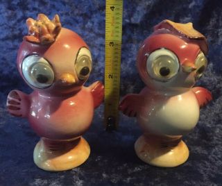 Vintage Anthropomorphic 3.  5” Bird Couple Googly Eye Salt & Pepper Shakers Japan