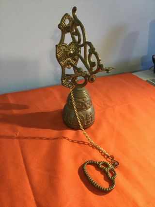 Vintage Decorative Ornate Brass Hanging Pull Chain Wall Mount Door Bell Knocker
