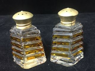 Vintage Pair Retro Cut Glass Salt And Pepper Shakers