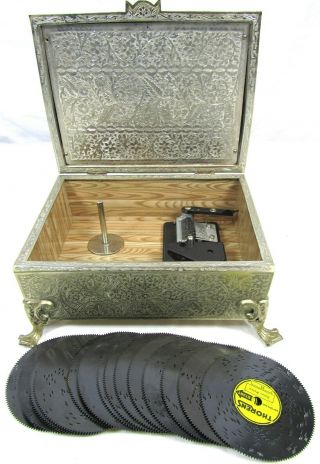 Vintage Thorens Switzerland Music Box & 15 Disks & Repair