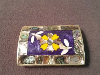 Vintage Silver Plated/ Abalone/ Lapis/ White Marble Jewelry Box.