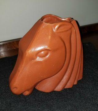 Vintage Ceramic Brown Horse Head Flower Planter Vase 6 3/4 " Tall